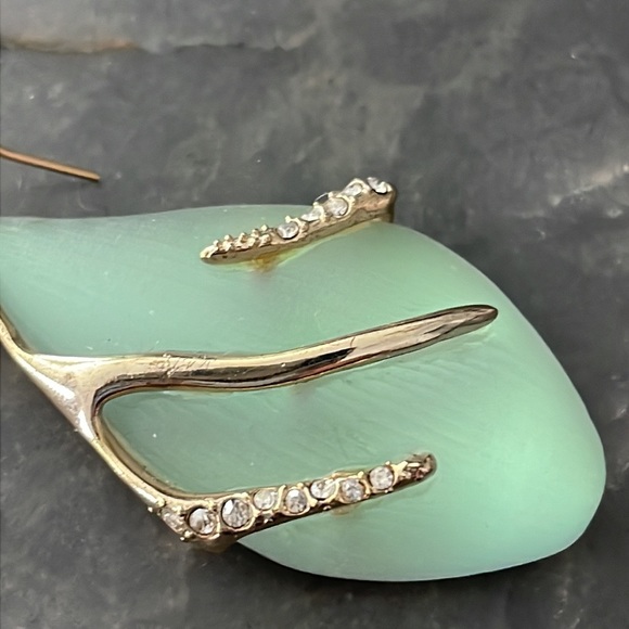 Alex Bittar Blue Teal Seafoam Lucite Crystal Encrusted Gold Branch Drop Earrings - Picture 3 of 15